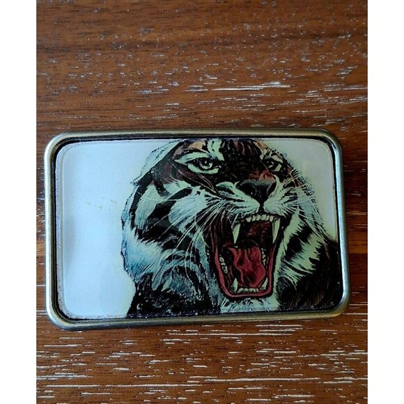Vintage y2k 80s 90s Metal Tiger Belt Buckle With Roaring Tiger Design